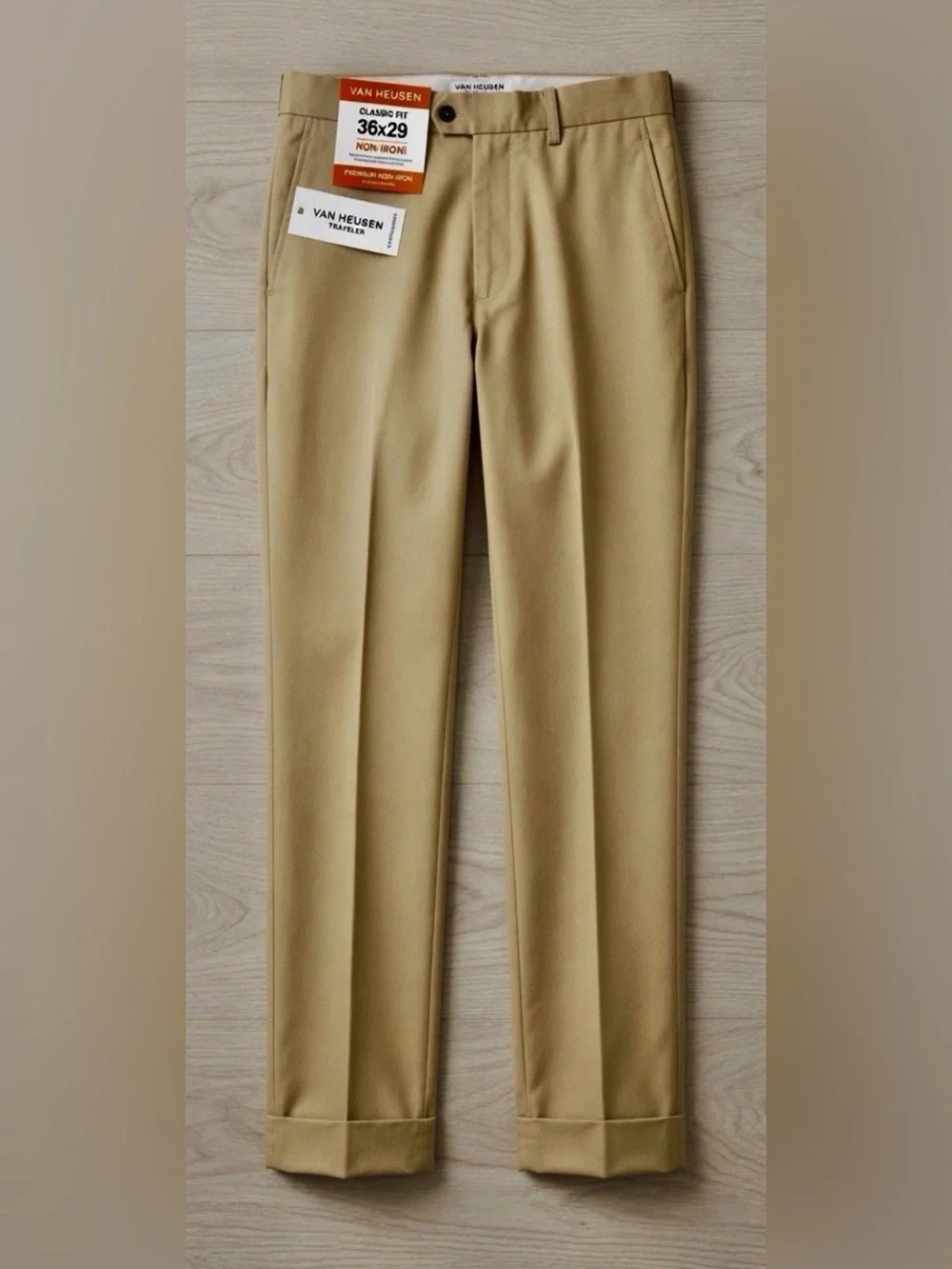 NWT Van Heusen Traveler Non-Iron Classic Fit Dress Pants Men's Beige 36X29